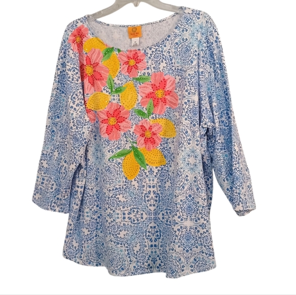 Ruby Rd Blue Ruby Rd. | Tops | Ruby Rd Blue Embellished Floral Tunic Size 3x | Poshmark